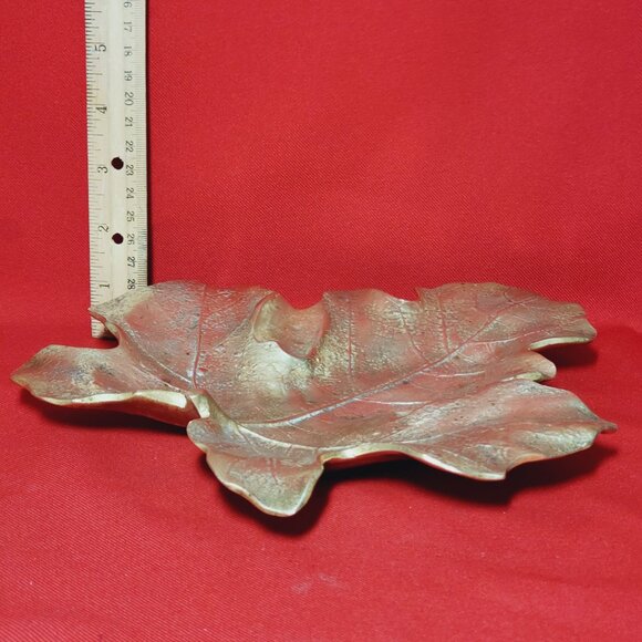Cast Solid Brass Fig Leaf Dish Tray By Virginia Metalcrafters Circa 1948 - Picture 10 of 12